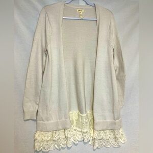 Matilda Jane Women's Open Cardigan w/Lace Ruffle Trim Size Medium Cotton Blend